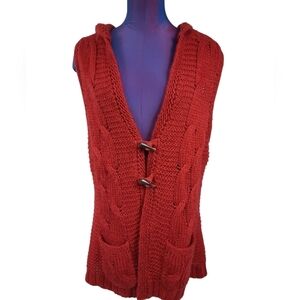 Eddie Bauer Rust Toggle Hooded Duster Sweater Vest‎ Size XL Women's